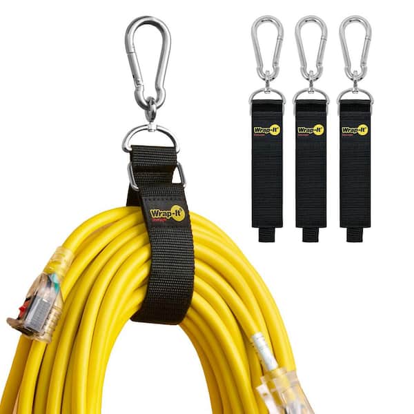 18 in. x 1.5 in. Black Hook 'n Hang Storage Straps - Hook and Loop Hanging Cinch Strap with Carabiner (3-Pack)