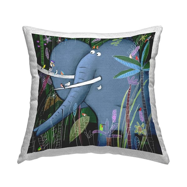 Stupell Industries Jungle Nature Elephant and Birds Green Square Outdoor Throw Pillow