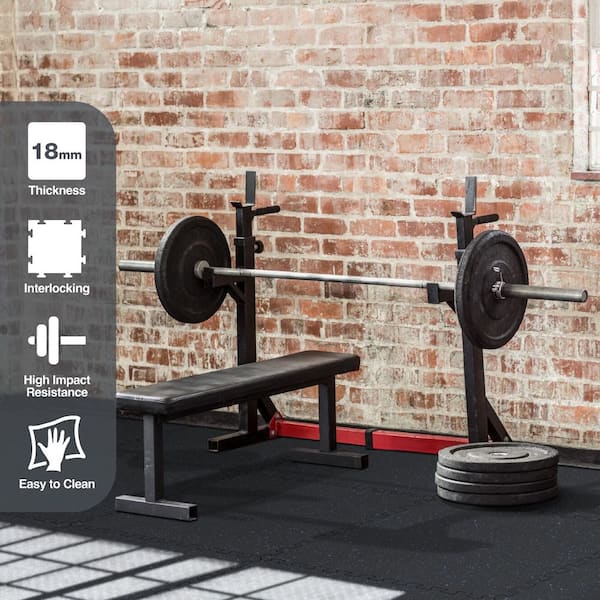 Black with Blue Flecks 25.2 in. x 25.2 in. x 0.68 in. Foam Shock Absorbing Gym Floor Tiles(4 Tiles/Pack) (17.64 sq. ft.)