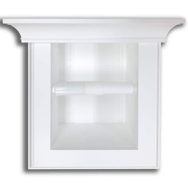 Tripoli Recessed Toilet Paper Holder in White Enamel Solid Wood with Wall Hugger Frame