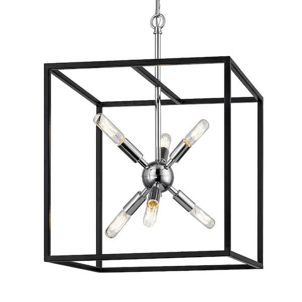 Home Decorators Collection Halley 16 in. 6-Light Matte Black Pendant with Polished Chrome Cluster