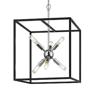 Halley 16 in. 6-Light Matte Black with Polished Chrome Pendant
