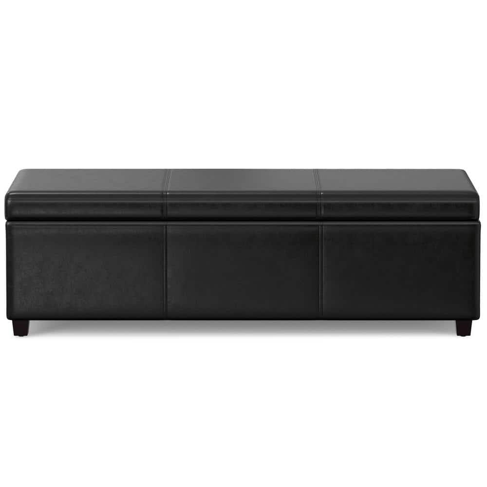 Midnight Black Faux Leather Extra Large Storage Ottoman Bench