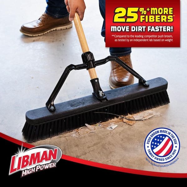 24 in. High Power Smooth Surface Industrial Grade Push Broom with 60 in. Wood Handle and Brace
