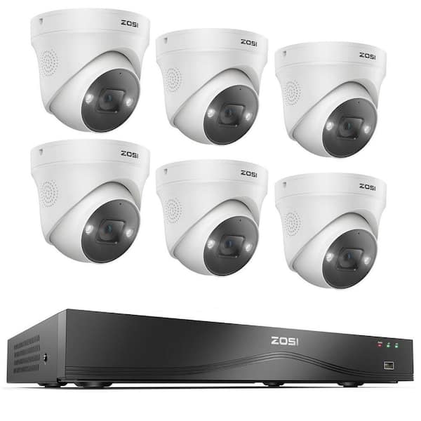 4K 8MP 16-Channel 4TB POE Home Security System with 6-Wired Outdoor Spotlight Cameras with 2-Way Audio, 32CH Expandable
