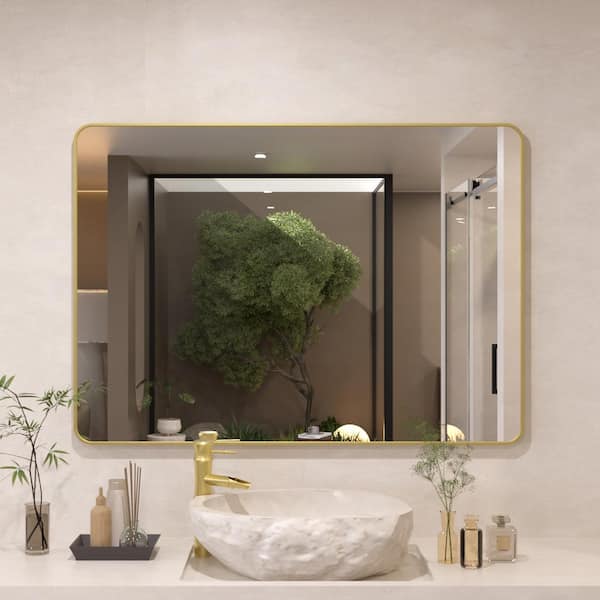 JimsMaison 48 in. W x 36 in. H Rectangular Aluminum Framed Wall Bathroom Vanity Mirror in Brushed Gold