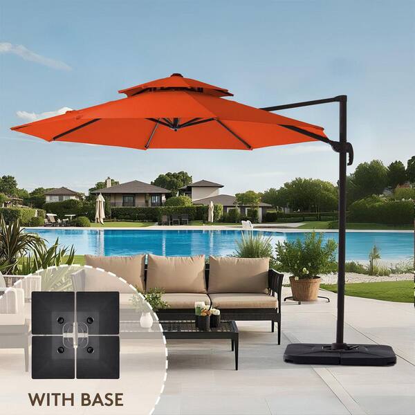 JEAREY 12 ft. Aluminum 360-Degree Rotation Cantilever Patio Umbrella with Cover in Orange