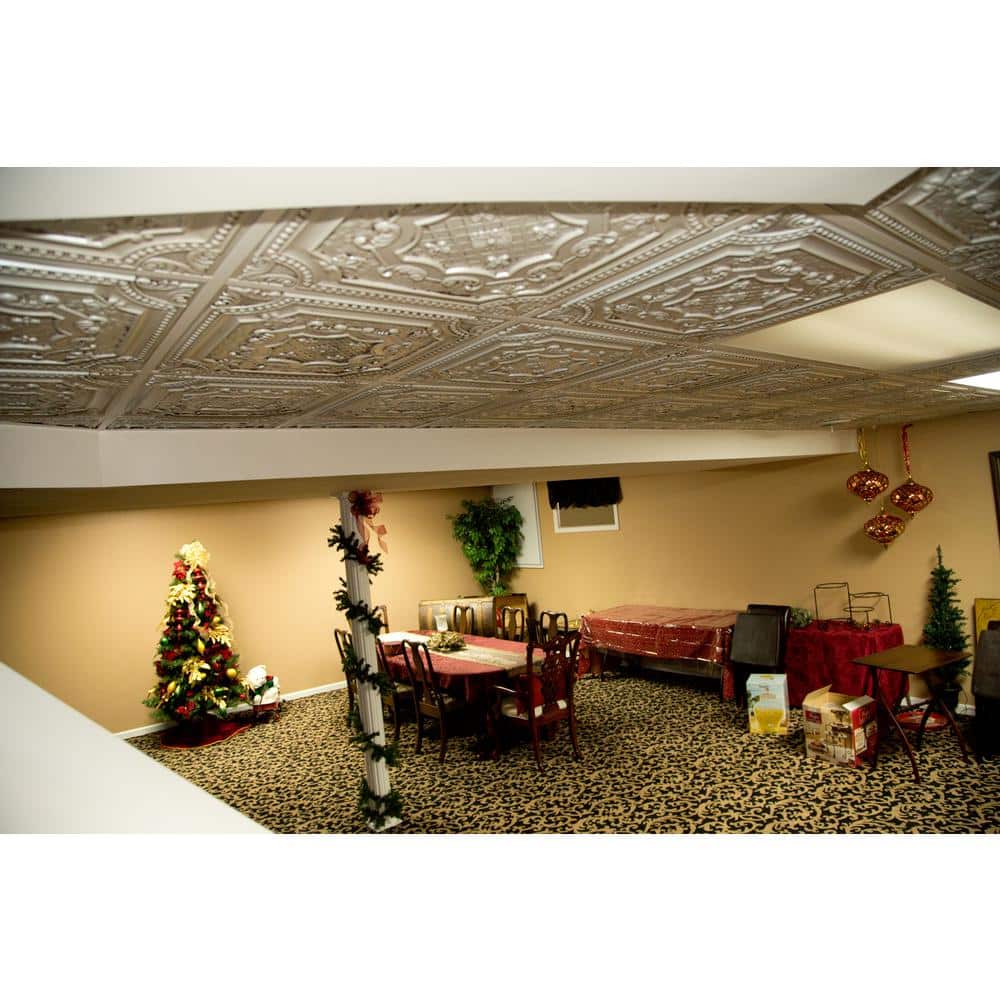 Elizabethan Shield Antique White PVC Ceiling Tile