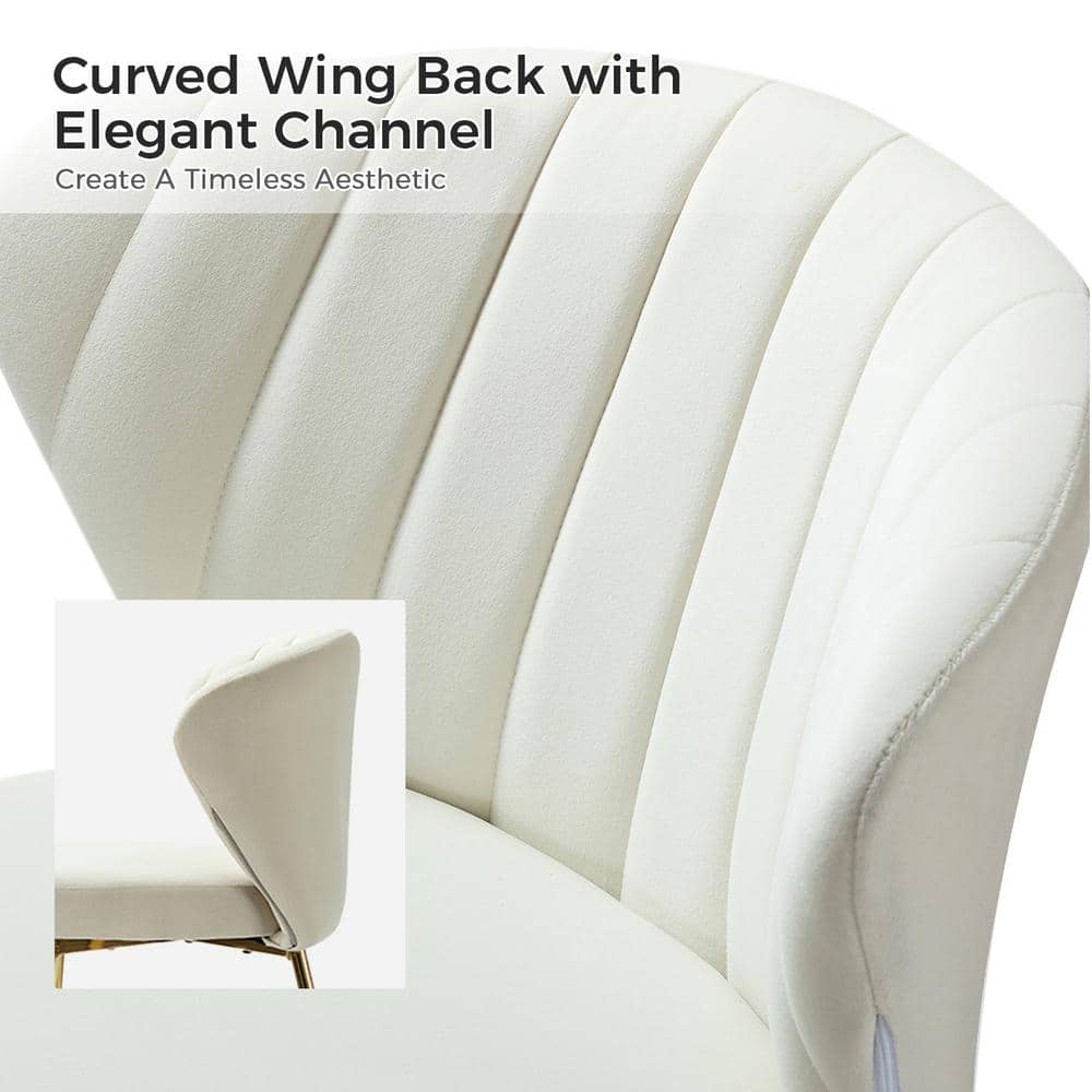 Ivory Velvet Upholstered Wingback Side Chair with Gold Metal Legs