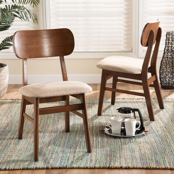 Euclid Sand and Walnut Brown Dining Chair (Set of 2)