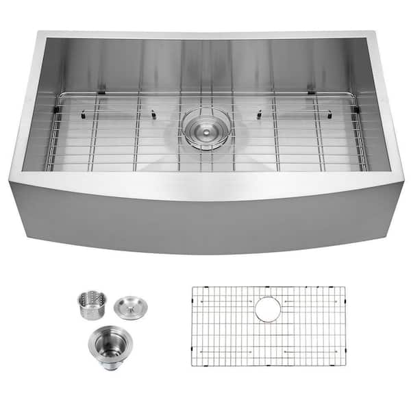 LORDEAR 30 in. Farmhouse Single Bowl 16-Gauge Stainless Steel Apron-Front Kitchen Sink with Bottom Grid