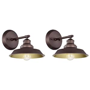 8.75 in. Oil Rubbed Bronze Indoor Decorative Wall Sconce with Metal Shade (2-Pack)