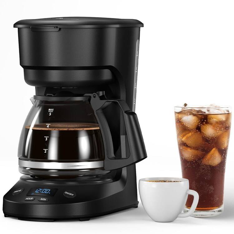 COWSAR 5 Cups Drip Electronic Coffee Maker with Timing Function and Drip-Free Carafe, Black