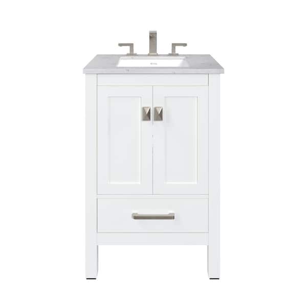 Eviva Aberdeen 30 in. Single Sink White Bath Vanity with White Carrara Quartz Top (Assembled)