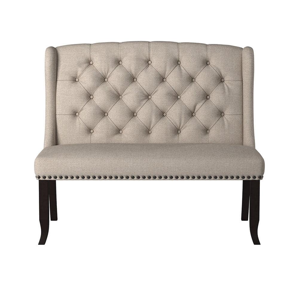 Elegant Transitional 48" White Linen-Like Love Seat Bench