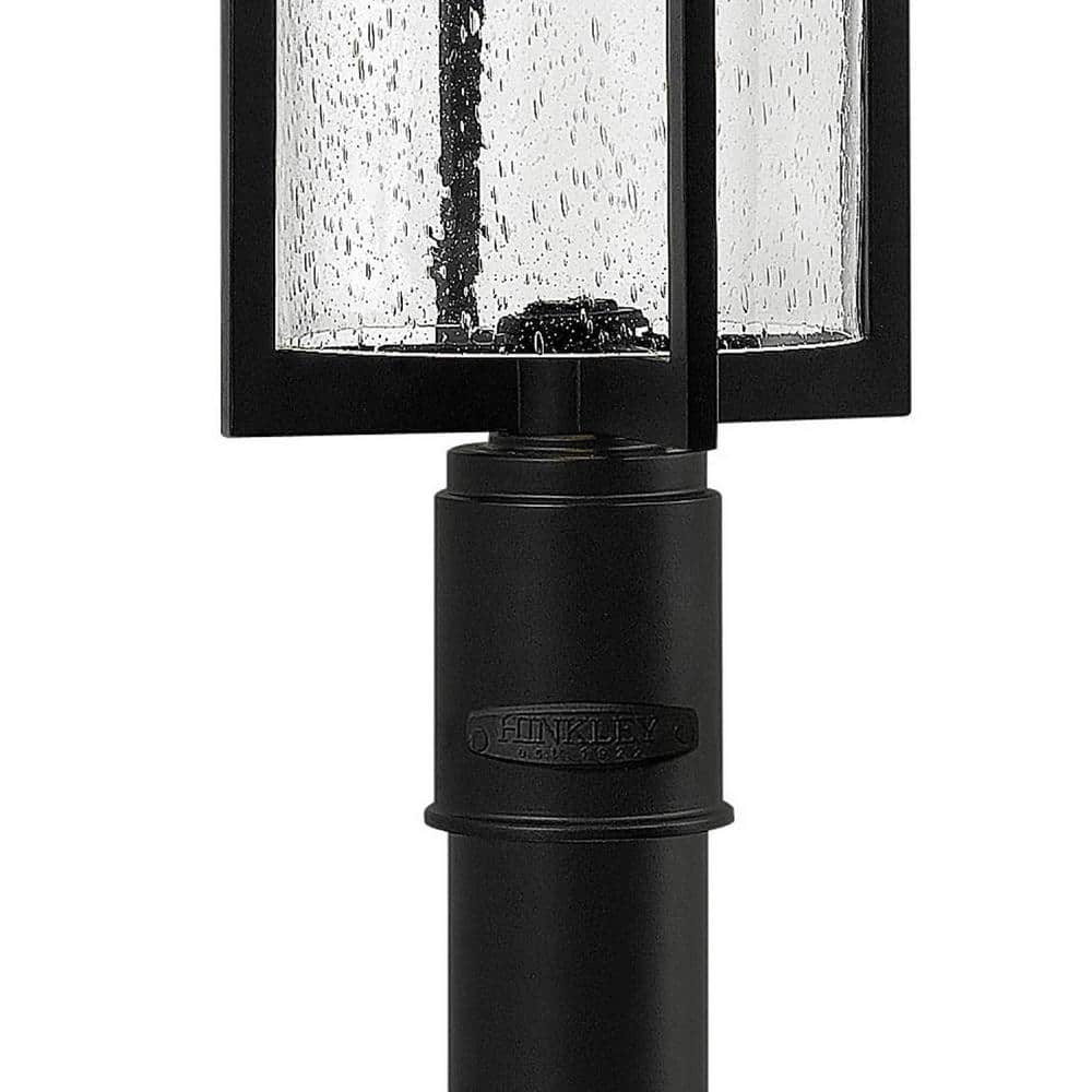 Black Aluminum LED Outdoor Post Lantern with Clear Seedy Glass
