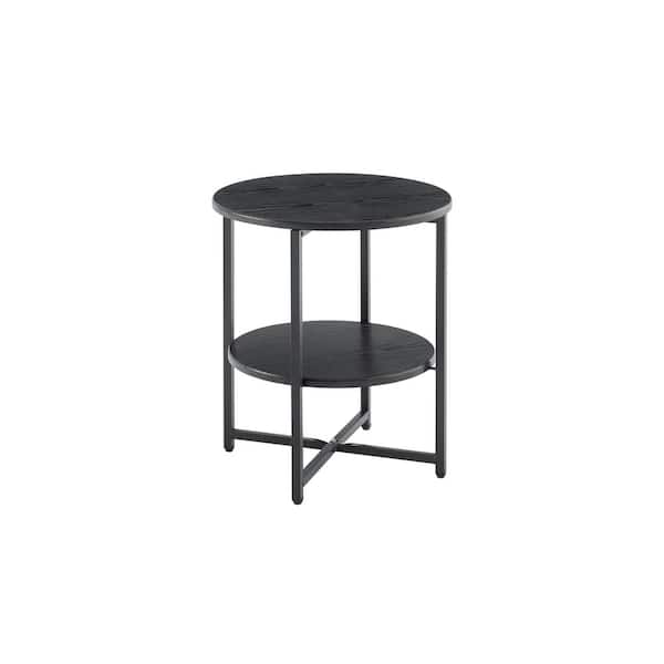 Flynama 2 Tiers Farmhouse Small Round Side Table in Black JY