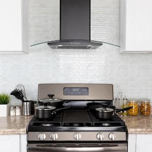 30 in. 217 CFM Convertible Wall Mount Range Hood with Tempered Glass and Carbon Filters in Black Painted Stainless Steel