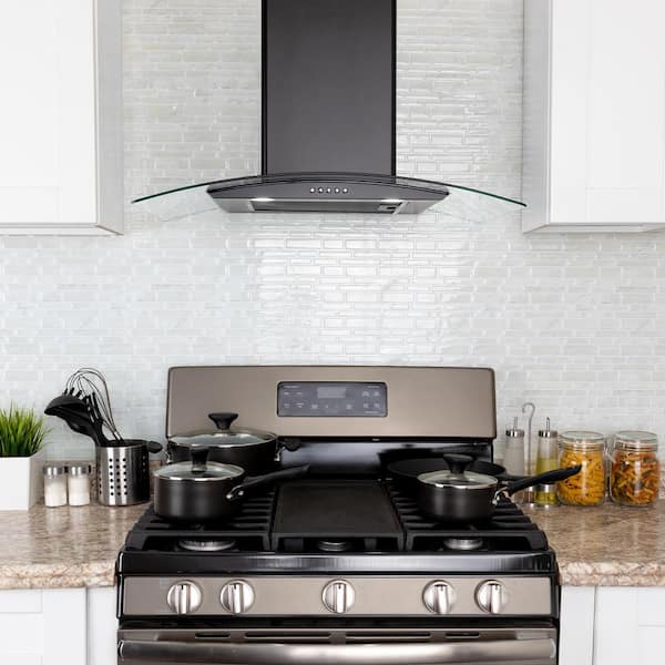 30 in. 217 CFM Convertible Wall Mount Range Hood with Tempered Glass and Carbon Filters in Black Painted Stainless Steel