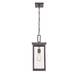 Barkeley 20 in. 1-Light Powder Coated Bronze Outdoor Pendant Light with Clear Glass