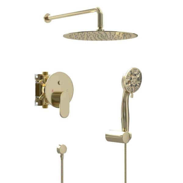 Miscool Ami Single Handle 2-Spray 10 in. Wall Mount Shower Faucet 1.8 GPM with Pressure Balance Valve in. Brushed Gold
