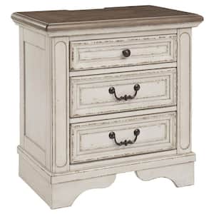 27 in. White 3-Drawer Wooden Nightstand