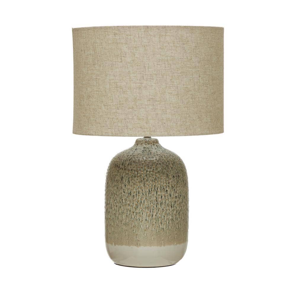 Storied Home 22 in. Reactive Glaze Stoneware Table Lamp with Taupe Linen Shade AH1747 The Home