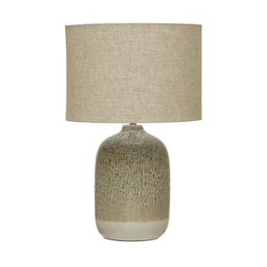 22 in. Reactive Glaze Stoneware Table Lamp with Taupe Linen Shade