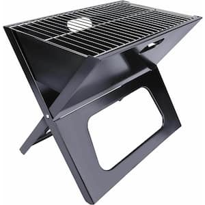 20 in. Portable Foldable Outdoor Charcoal Barbecue Grill in Black, Folding Grill Notebook Shape