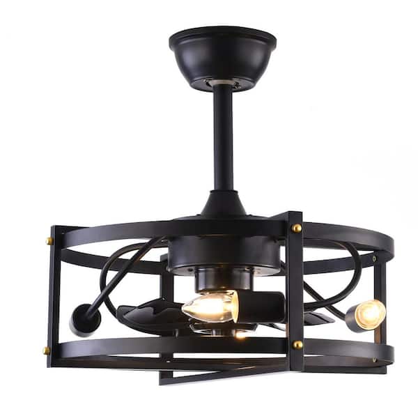 OUKANING 18.5 in. Retro Indoor Caged Black Ceiling Fan with Light Kit