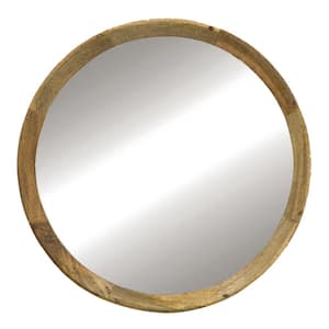 20 in. W x 20 in. H Round Wood Framed Natural Color Wall Mirror for Bathroom, Entryway Console Lean Against Wall