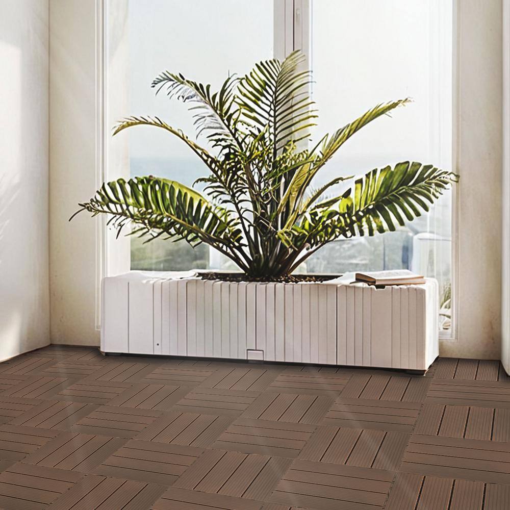 12" x 12" Light Coffee Interlocking Plastic Composite Deck Tiles