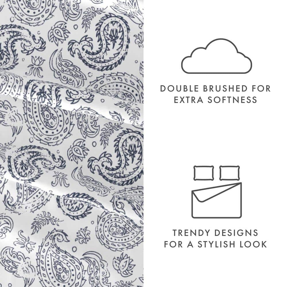 Navy Floral Deep Pocket Queen Microfiber Sheet Set