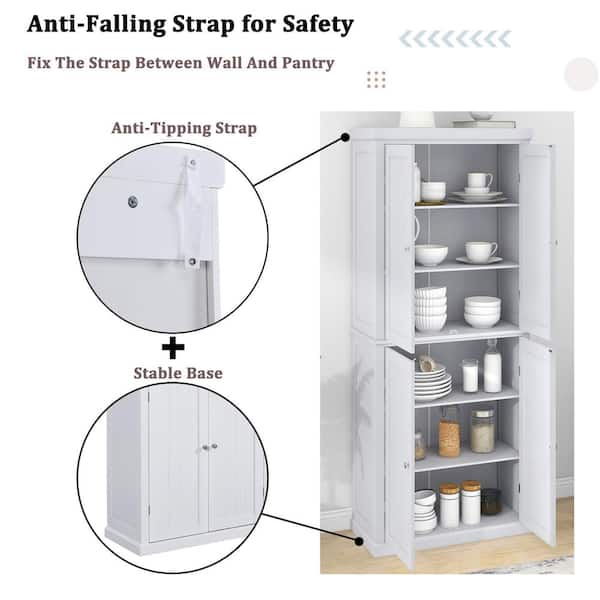 Tileon 4-Shelf White Pantry Organizer with Adjustable Shelves