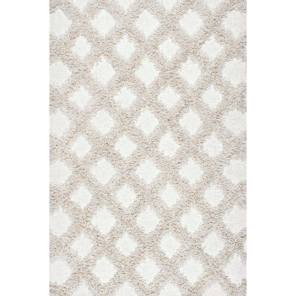Ivory and Beige Synthetic Shag Rectangular 4' x 6' Area Rug