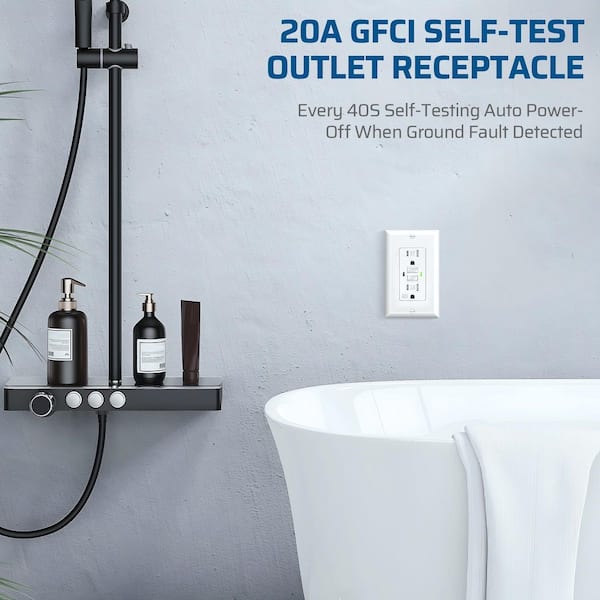 White 20 Amp Tamper Resistant GFCI Outlet Receptacle with LED Indicator, Wallplate Included, 5-Pack