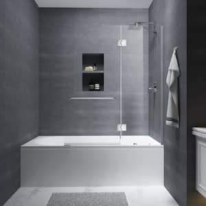 Caffee 48 in. W x 58 in. H GYM Use Pivot Frameless Tub Door in Bright Gray Finish with Water Repellent Clear Glass