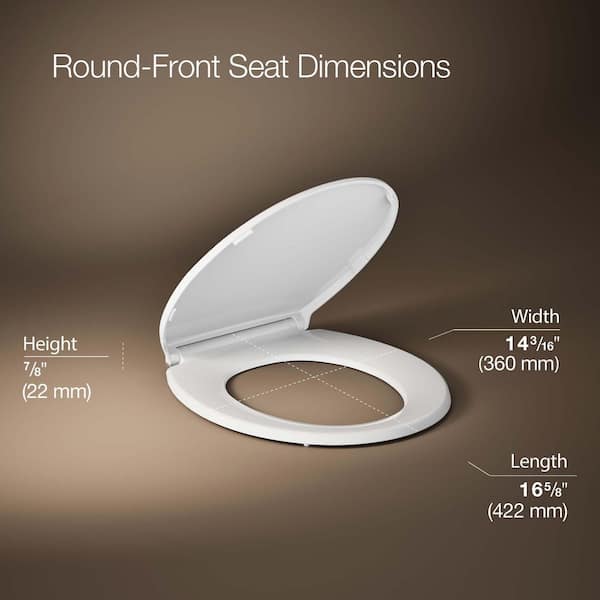 KOHLER Highline Round Grip Tight Bumpers, Soft Close Front Toilet Seat in White