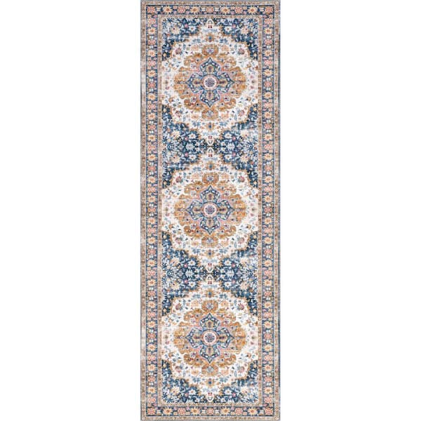 nuLOOM Emi Spill-Proof Machine Washable Blue Multi 2 ft. x 8 ft. Persian Runner Rug
