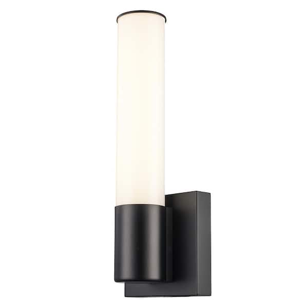 Bel Air Lighting Saavy Integrated LED Black Indoor Wall Sconce Light Fixture with Round Cylinder Acrylic Shade