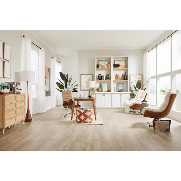 Sebastian Sand Oak 10 mm T x 7.4 in. x 47.2 in. Waterproof Hybrid Resilient Flooring (27 sq. ft./Case)