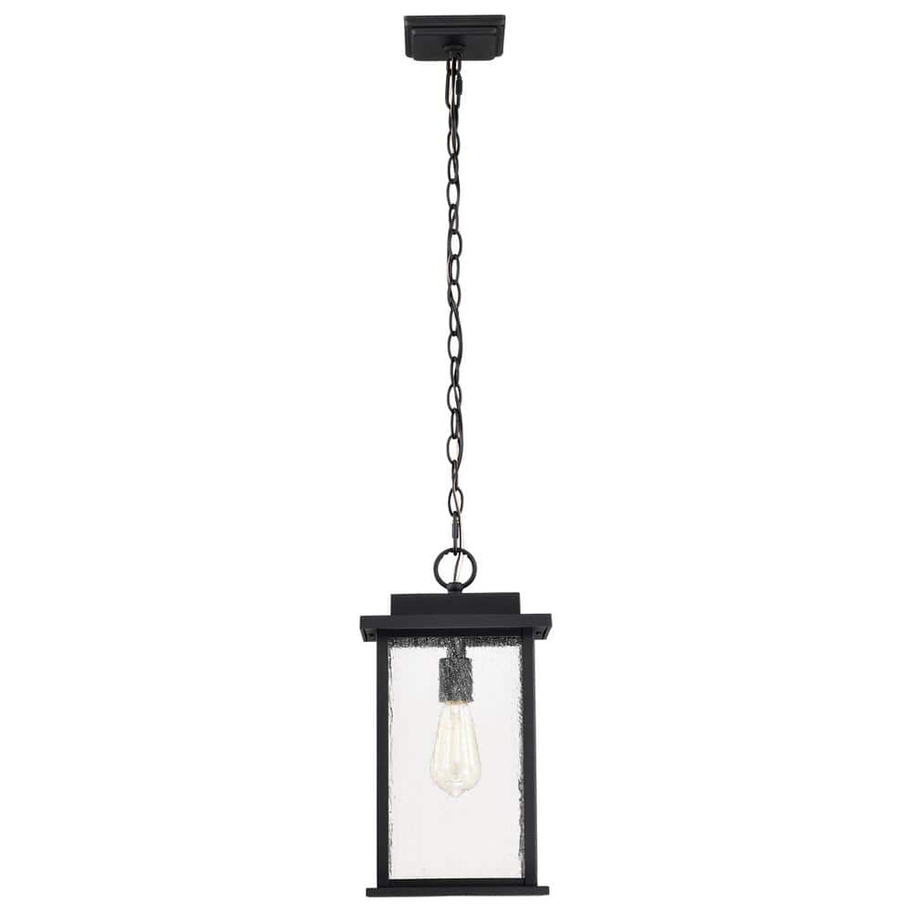 Sullivan Matte Black Clear Seeded Glass Outdoor Pendant Light