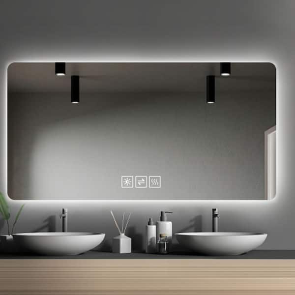 FUNKOL 36 in. W x 28 in. H Silver Rectangular Frameless Wall Bathroom Vanity Mirror in Glass with backlit LED light
