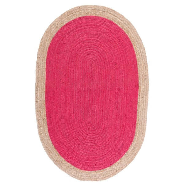 SAFAVIEH Natural Fiber Fuchsia/Beige Doormat 3 ft. x 4 ft. Woven Ascending Oval Area Rug