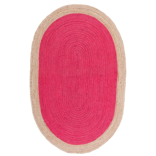 Natural Fiber Fuchsia/Beige 8 ft. x 10 ft. Woven Ascending Oval Area Rug