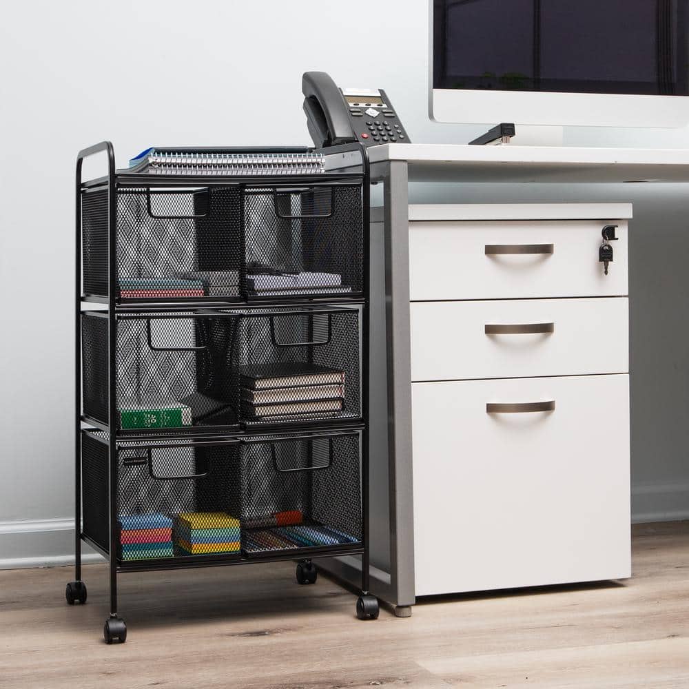 Black Mesh 6-Drawer Rolling Storage Cart with Steel Frame