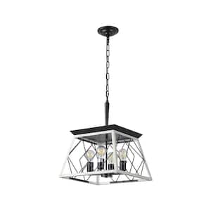 Gelsenkirchen 4-Light White Finish Industrial Farmhouse Square Chandelier for Kitchen Island with No Bulbs Included