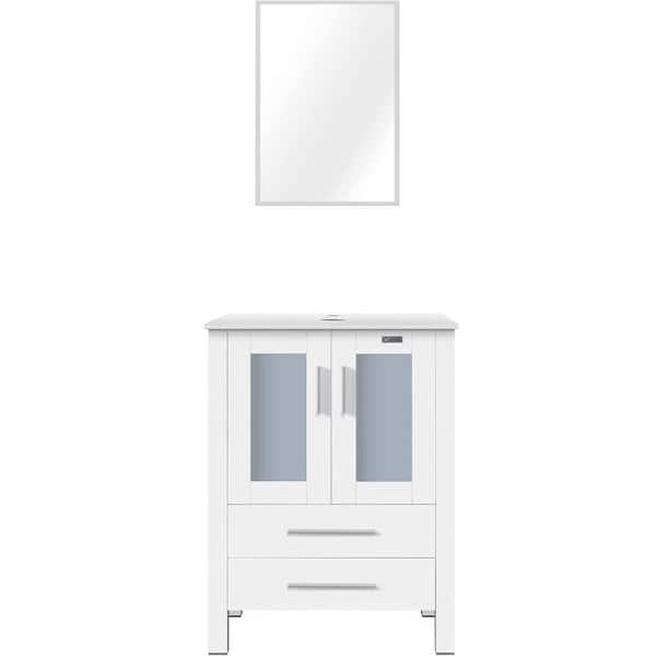eclife Classical 24 in. W x 20 in. D x 32 in. H Bath Vanity in White with Waterproof MDF Top in White with Mirror