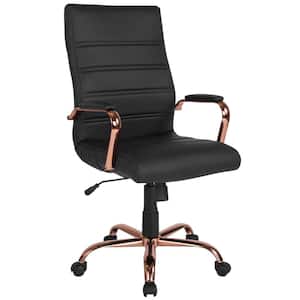 Whitney High Back Faux Leather Swivel Ergonomic Office Chair in Black/Rose Gold Frame with Arms