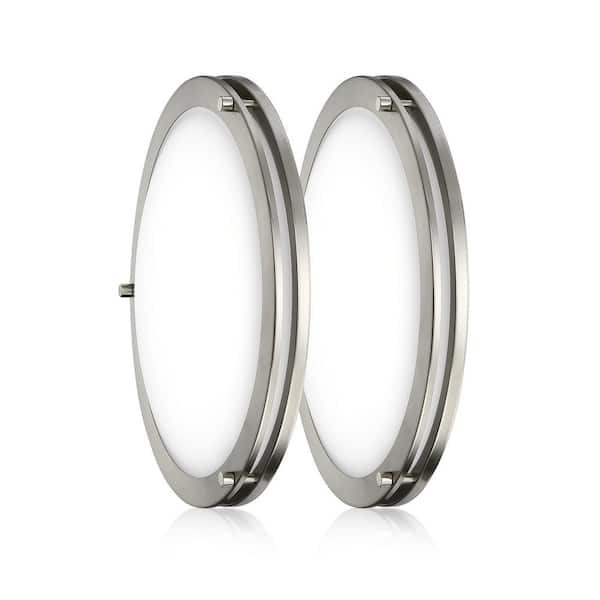 Edvivi 12 in. 15-Watt Brushed Nickel 5CCT Dimmable Integrated LED Flush Mount Ceiling Light with White Acrylic Shade (2-Pack)